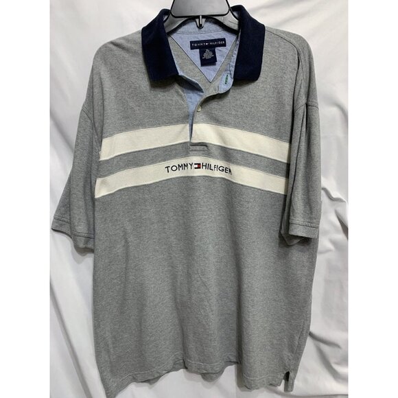 Two Tommy Hilfiger Mens Golf Shirts XL Outdoors Blue and Stripes  Spell Out - Picture 4 of 13
